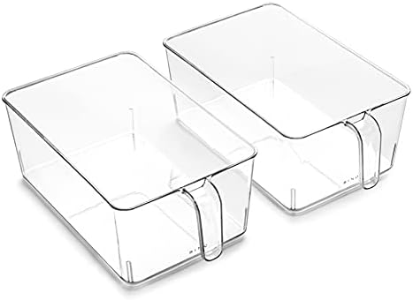 BINO l Plastic Storage Bins l THE HOLDER COLLECTION l 2-Pack, Medium Multi-Use Clear Containers for Organizing with Built-in Handles l Pantry Organization & Storage l Kitchen Organizer l Storage Bins by BINO