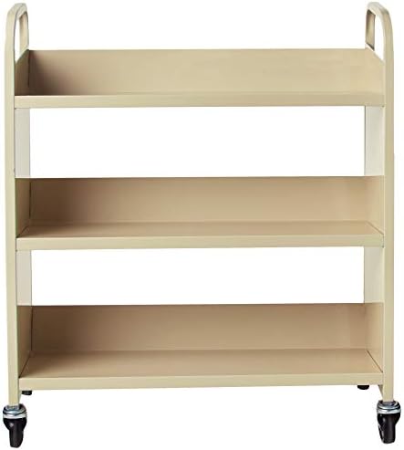 Safco 6 Shelf Rolling Book Cart, Slanted Single Sided for Library, Classroom, Office, Heavy Duty Steel, Sand - Image 2