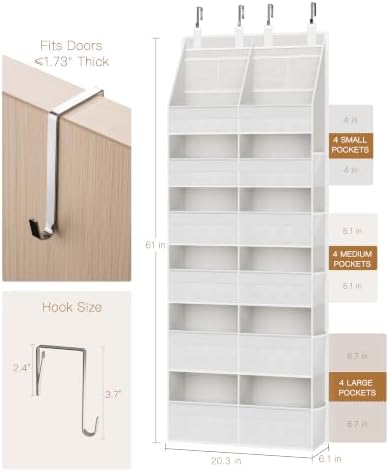 Criusia Over the Door Organizer, Extra Large 12 Compartments Closet Hanging Storage with 14 Mesh Pockets, 85lbs Capacity Behind the Door Storage for Baby Nursery, Bathroom, Bedroom, and Dorm, White - Image 2