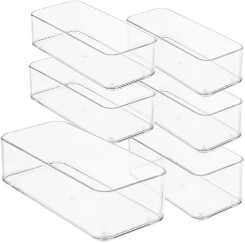 primebox Plastic Clear Drawer Organizers. Bathroom, Kitchen, Bedroom, Jewelry, Office Organizer Bins, Storage Trays. Heavy Duty, Stackable. 9" x 3" x 2" Set of 6 by primebox