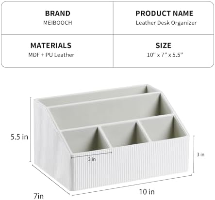 PU Leather Desk Organizer, Remote Control Holder (Ivory) - Image 4