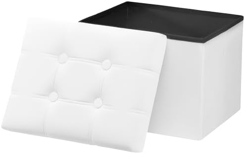 AmasSmile Ottoman with Storage,17" Folding Velvet Foot Rest Chest,White by AmasSmile