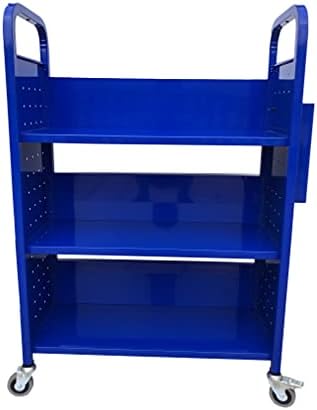 Workington Rolling Book Truck Book Cart with 3 Flat Shelves, Library Book Cart with Swivel Lockable Casters 3001 Blue - Image 3