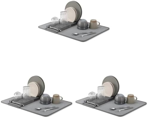 Umbra Udry Dish Drying Rack with Mat, Folds Flat for Storage, Dark Grey, 24" x 18" (Pack of 3) by Umbra
