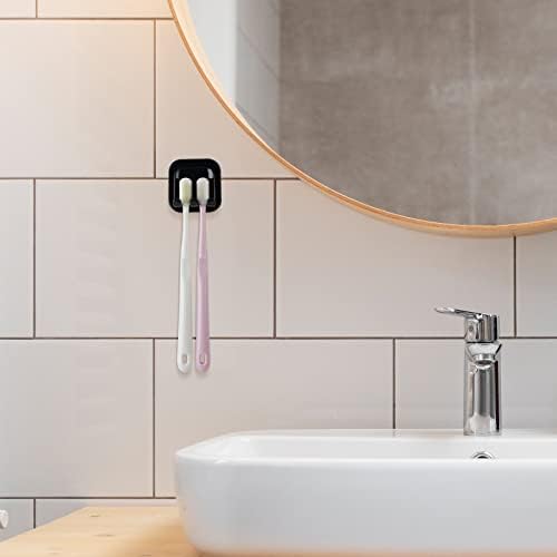 2 PCS Self-Adhesive Toothbrush Holders Wall Mounted, Water Proof Toothbrush Hook, 2 in 1 with Toothbrush Hanger and Gargle Cup Holder for Bathroom Shower (Black) - Image 6