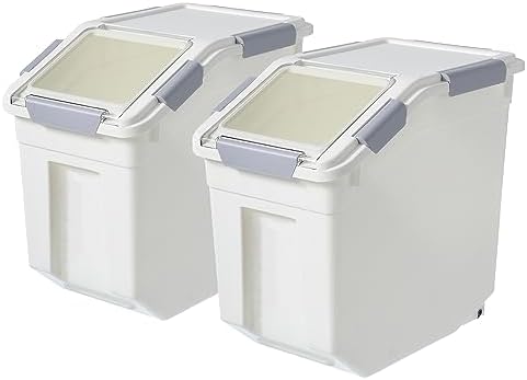 HANAMYA 15 Liter / 30 lbs Rice Storage Container with Measuring Cup, BPA free, For Rice | Grain | Pet Food | Flour, 2 count, White by HANAMYA