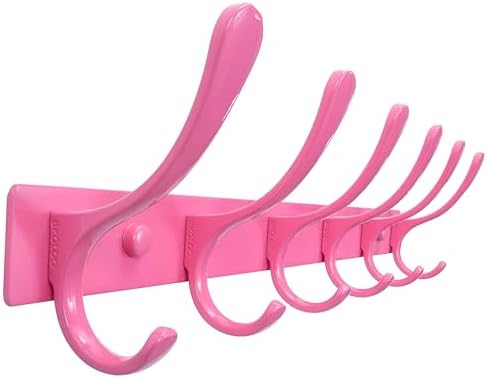 SKOLOO Coat Rack Wall Mounted - 6 Hooks, Heavy Duty, Stainless Steel, Metal Wall Hangers, Sturdy Coat Hooks for Hanging Coats, Jacket, Clothes, Hat, Pink by SKOLOO