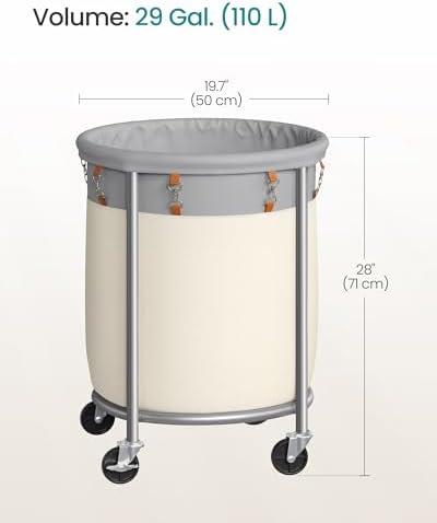 SONGMICS Laundry Basket with Wheels, 29 Gal., Steel Frame, Removable Bag - Image 5
