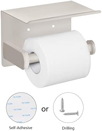 VAEHOLD Self Adhesive Toilet Paper Holder with Phone Shelf SUS 304 Stainless Steel Wall Mounted Toilet Paper Roll Holder - Rustproof and Bathroom Washroom Tissue Roll Holder with Shelf -Beige - Image 2