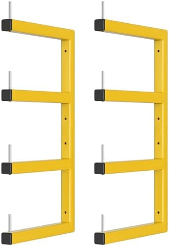 2-Pack Lumber Storage Rack, Wood Storage Racks Wall Mount, Heavy Duty Garage Wood Organizer with 4-Level System, Yellow Utility Rack Organization Up 800 Lbs, Metal Lumber Shelf for Indoor and Outdoor by Riciakik