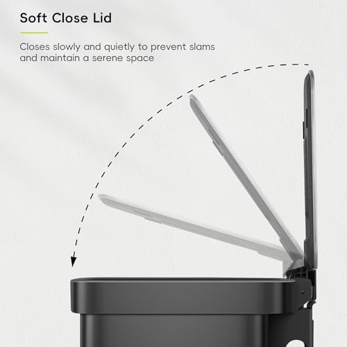 EKO Hudson 50 Liter/13.2 Gallon Kitchen Trash Can with Soft Close Lid, Stainless Steel Step Trash Can, Garbage Can with Rear Trash Bag Storage Compartment for Kitchen, Matte Black - Image 5