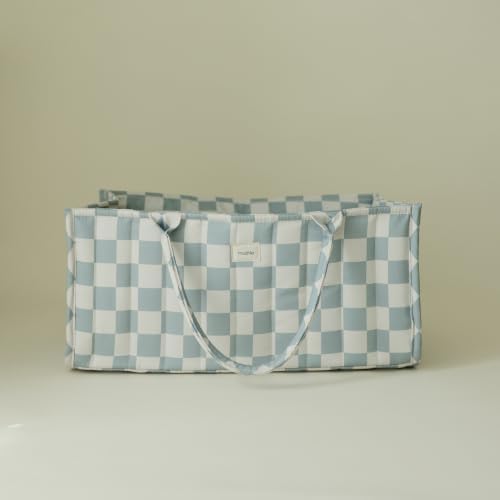 mushie Baby Diaper Caddy | Newborn Essentials Organizer (Blue Check) - Image 2