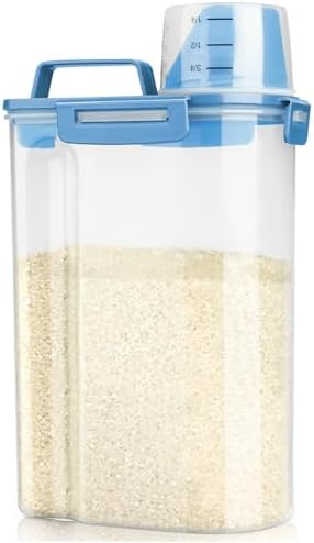 Viretec Rice Airtight Storage Container, 3 to 5Lbs Cereal Dry Food Flour Bin, Pet Dog Cat Food Dispenser with Measuring Cup, BPA Free Clear Plastic Kitchen and Pantry Organization Bin for Sugar, Pasta by Viretec