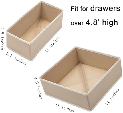 Bructhun Drawer Organizer Set of 4- Fabric Storage Bins for Clothes, Underwear, Socks & Bras - 11" Dresser Dividers for Bedroom Closet - Image 3