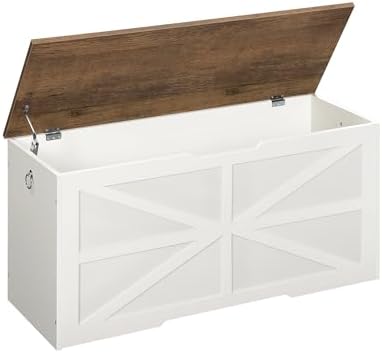 CHOEZON Storage Chest, 39.4" Toy Chest, Modern Storage Bench with Safety Hinge, Toy Box, Farmhouse Style, for Bedroom, Living Room, Walnut and White MCW10WL by Choezon