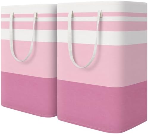 HomeHacks 2 Pack Large Laundry Baskets, Laundry Hampers Bags (Pink 75Lx2) by HomeHacks