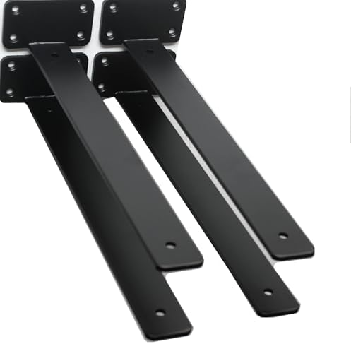 4 Pack - 14 inch Black Hidden L Shelf Bracket (1/5 Inch Thicked) Iron Floating Shelf Brackets Rustic Industrial Metal Brackets for Shelf Support by MHMYDZ