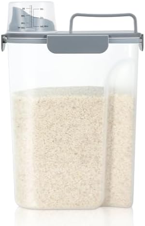 Airtight Rice Container 5-10Lbs, 5Qt Flour Storage Bin BPA-free-Gray by LEAWALK