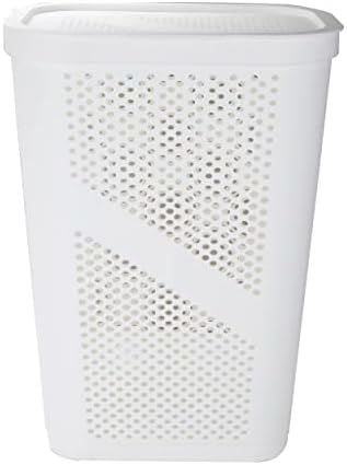 Mind Reader Slim Laundry Hamper with Lid, 60L Clothes Basket, Ventilated Plastic, White - Image 5