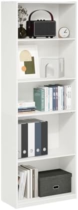 Furinno GEHRY Book Shelf, 5-Tier Bookshelf with Open Shelf, Standing Bookcase with Adjustable Shelves, 11.6 x 24.8 x 71.4, for Living Room, Bedroom, Home Office, White by Furinno-FitsYourSpaceFitsYourBudget