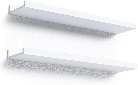 Boswillon Floating Shelves Set of 2, Long Wall Shelf with Lip, 24in, White by Boswillon