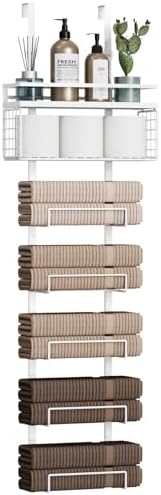 Aetyord Towel Racks for Bathroom Over The Door Towel Racks Towel Storage Organizer with Metal Shelf Basket for Bathroom Rv Camper (7-Tier White) by Aetyord