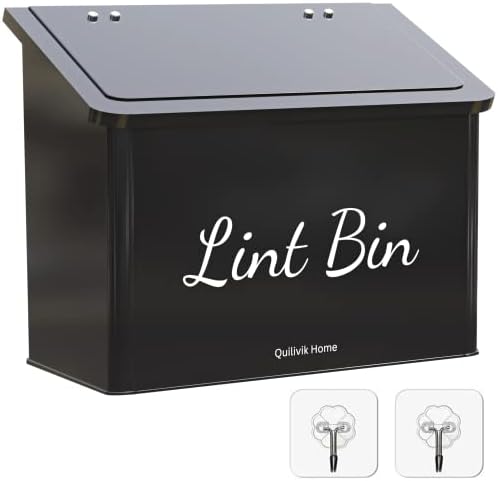 Metal Magnetic Lint Bin With Lid For Laundry Room Decor With Small Lint Holder Bin| Metal Box| Lint Holder Bins for Organzation (Black, Small) by QUILIVIKHOME