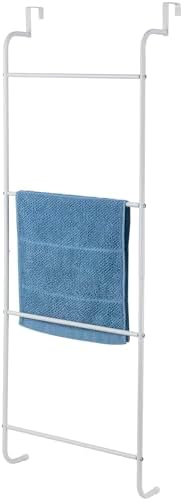 MyGift 4 Tier White Metal Over the Door Towel Rack Bathroom Holder Ladder - Image 6