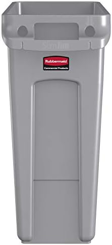 Rubbermaid Commercial Products Slim Jim Trash/Garbage Can with Venting Channels, 16-Gallon, Gray, for Kitchen/Office/Workspace, Pack of 4 - Image 2