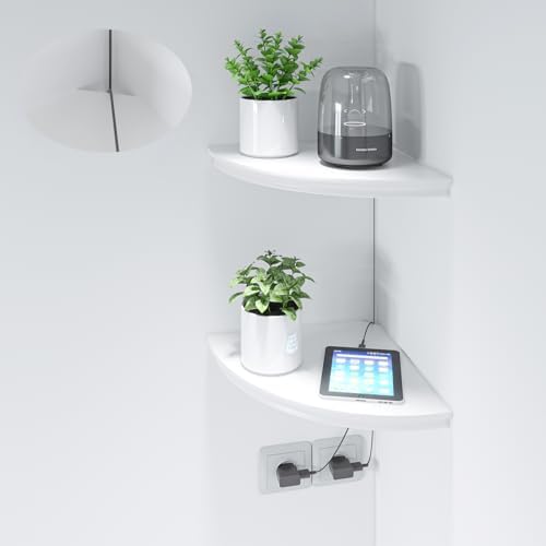 HAO Floating Corner Shelf Invisible Wall Mounted Shelves Radial Shape Cable Wire Hole Pattern Perfect for Bedroom Bathroom Living Room Kitchen 17 Inch Set of 2 White by HAOALWAYSDOBETTER