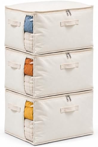 3 Pack Canvas Comforter Storage Bags for Clothes & King Comforters, Natural by Vailando