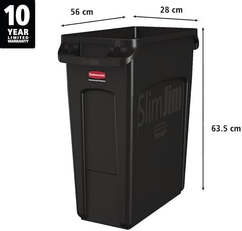 Rubbermaid Commercial Products Slim Jim Plastic Rectangular Trash/Garbage Can/Bin with Venting Channels, 16 GAL, Black, for Kitchens/Classrooms/Offices/Back of House - Image 3