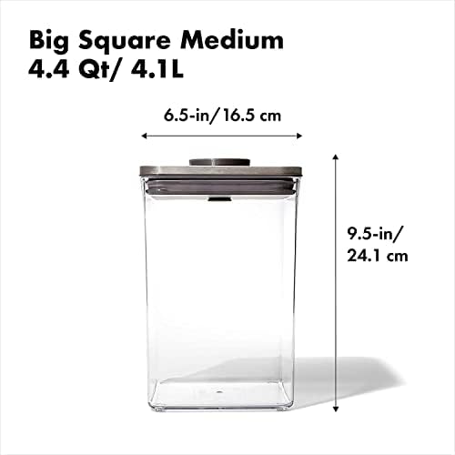 OXO Steel POP Container Big Medium Square - 4.4 Qt/4.2 L for Flour, Sugar and More,Grey (Pack of 4) - Image 2