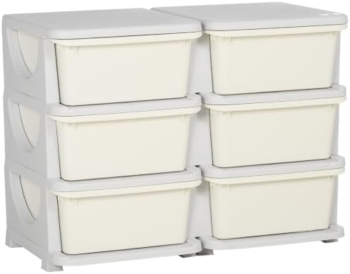 Qaba 6 Drawers Kids Storage Unit 3 Tier Toy Organizers Cream White by Qaba