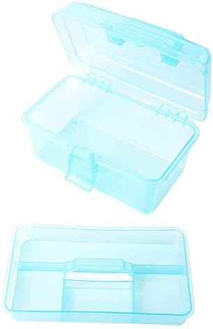 Multipurpose Plastic Art and Craft Supply Storage Container Bin Case with Removable Tray and Handle, First Aid Box Organizer, Clear&Blue - Image 4