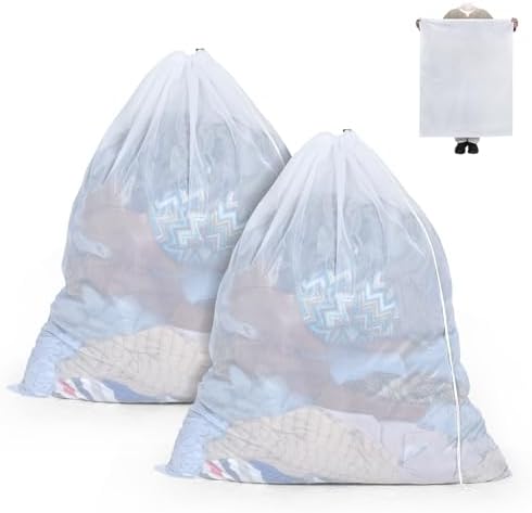 OTraki Ex-Large Mesh Laundry Bag 36x43 Inch Drawstring Laundry Wash Bags 2 Pack Dirty Clothes Net Laundry Bag Heavy Duty Travel Storage Organize Bag Don't Drying, Melting 140-176℉ White by OTraki