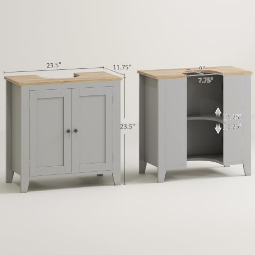 kleankin Pedestal Sink Storage Cabinet Under Sink Cabinet U-Shape Gray - Image 3