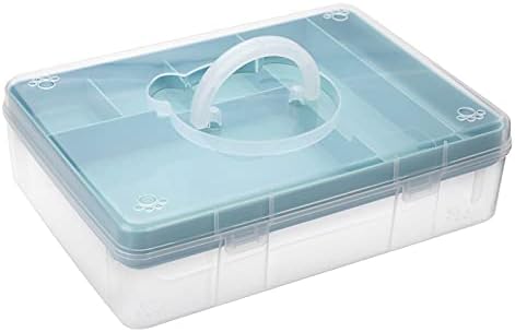 BTSKY 2-Tier Cute Bear Storage Box with Removable Divided Tray Portable Clear Plastic Art Craft Supply Organizer Stackable Home Office Supplies Storage Container for Pens Notes A4 papers etc (Blue) by BTSKY