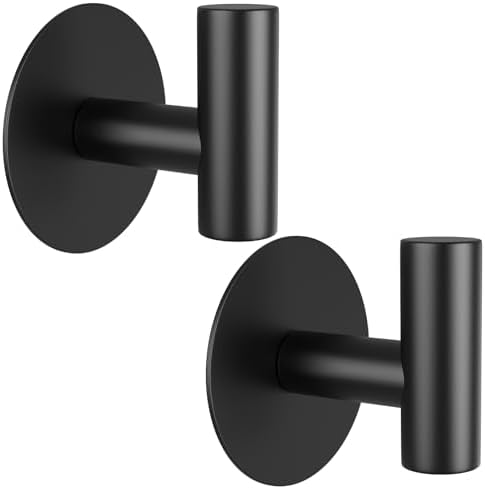 Self-Adhesive Coat Hooks, Stainless Steel Heavy Duty Wall Hooks, Towel Hooks for Hanging Robes, Aprons, Coats and Hats in Bathrooms,Kitchens and Hotels(2 Pack, Black) by VINHOLD