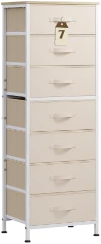 WLIVE Fabric Dresser for Bedroom, 7 Drawer Dressers Chest of Drawers, Beige by WLIVE