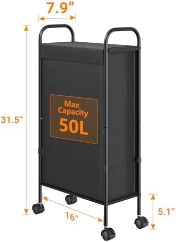 ELYKEN Slim Laundry Hamper with Lid & Wheels, 50L Rolling Laundry Basket - Image 3