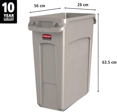 Rubbermaid Commercial Products SLIM JIM Plastic Rectangular Trash/Garbage Can/Bin with Venting Channels 16 GALBeige for Kitchens/Classrooms/Offices/Back of House - Image 2