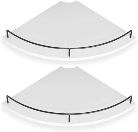 Corner Floating Shelves, Rustic Brown Wood, Set of 2, Wall Mount Storage with Guardrail for Bathroom Kitchen Living Room (White) by FNBAR
