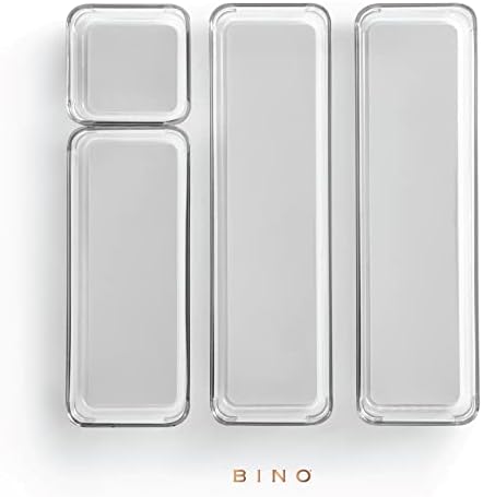 BINO | 4-Piece Drawer Organizer Bin Set - Grey, Small | THE MODULAR+ | Multi-Purpose Storage | Soft-Grip Lining and Non-Slip Rubber Feet | Durable | BPA-Free | Desk Drawer Organizer | Vanity - Image 5