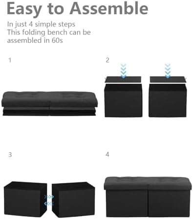 AmasSmile Footrest Ottoman Storage Bench, 34" Linen Folding Chest, Black - Image 7