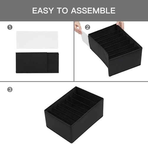 Qozary 4 Pack Drawer Organizers for Clothing, 8 Grids Foldable Closet Organizers and Storage Bins for Bedroom, Dresser Organizer Boxes for Thin T-shirts, Tank Tops (Black, Upgrade Height) - Image 4