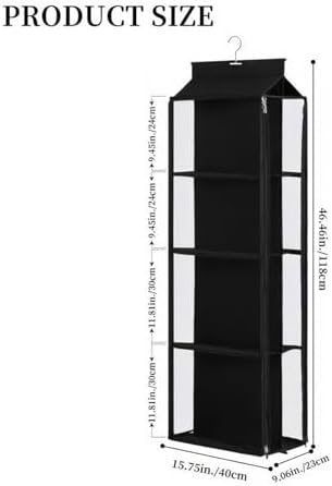 8 Grids in 1 Rotatable Hanging Purse Handbag Organizer with Double Zippers, Visible Purse Organizer for Closet, Fully Enclosed Handbag Storage Holder-Black - Image 3
