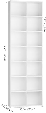 FOTOSOK Bookshelf Bookcase 7-Tier White Bookshelf Tall CD Media Tower Rack - Image 3