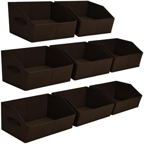 Homsorout Closet Baskets for Shelves Trapezoid - Decorative Storage Baskets with Handle, Closet Bins for Organization, Shelf Storage Bins for Clothes, Books, Home, Office, 8 Pack, Brown by Homsorout