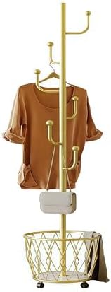 Gold Moveable Cactus Metal Coat Rack with Basket Freestanding 65inch - Image 2